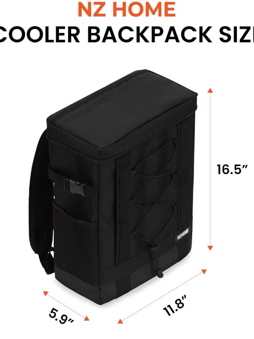 Black Men's Backpack Cooler Bag with Front Bungee